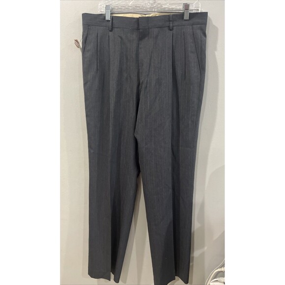 Executive Collection 100% Wool Gray Striped Dress Pants Size 36x32 - Picture 1 of 6